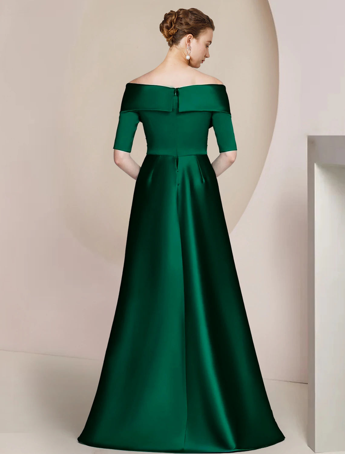 Sheath / Column Chrismas Dress Mother of the Bride Dress Formal Wedding Guest Elegant Party Off Shoulder Floor Length Satin Half Sleeve with Ruching dress