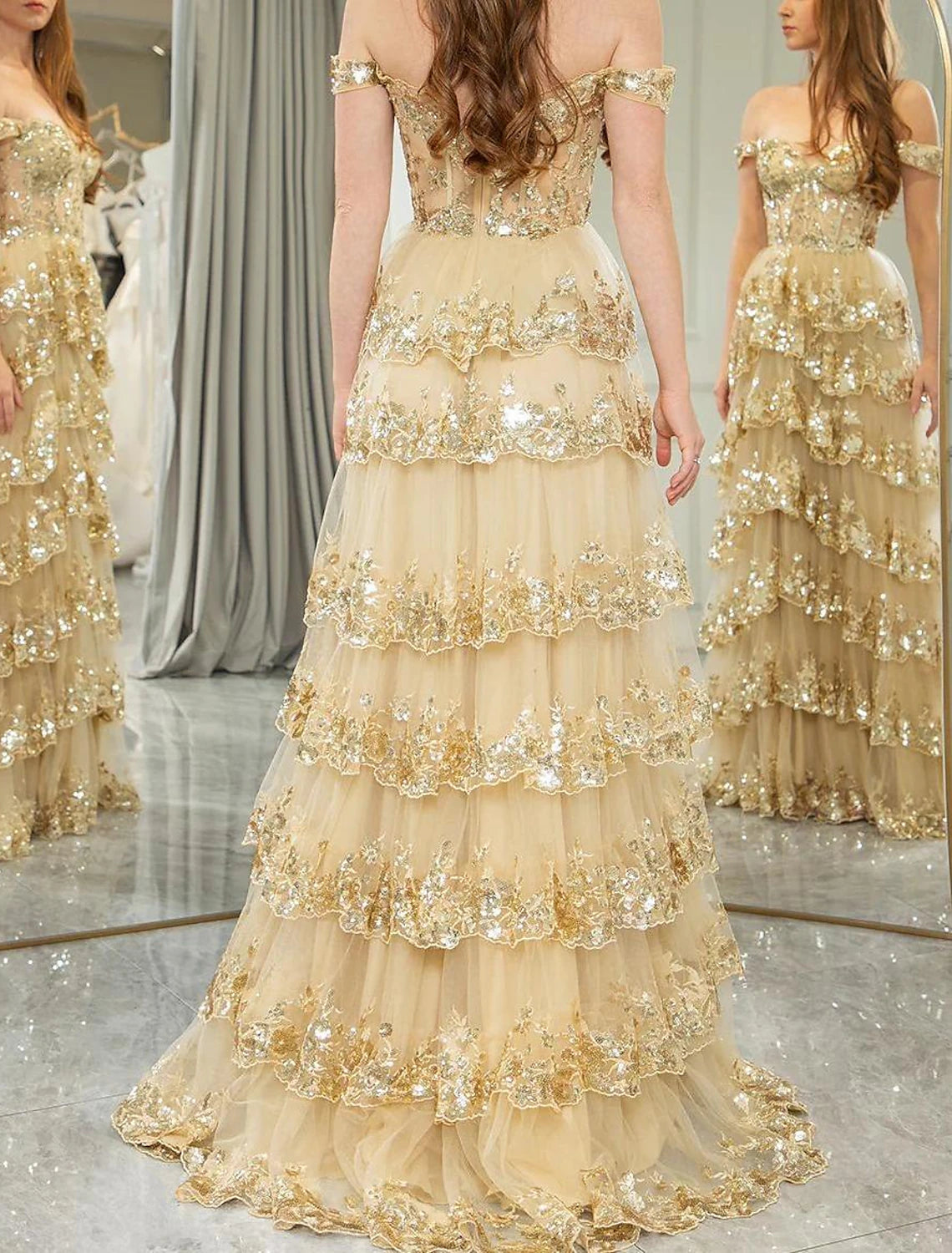 Mermaid Prom Dresses Corsets Dress Wedding Guest Evening Party Court Train Sleeveless Off Shoulder Tulle with Sequin Slit Masquerade Dress