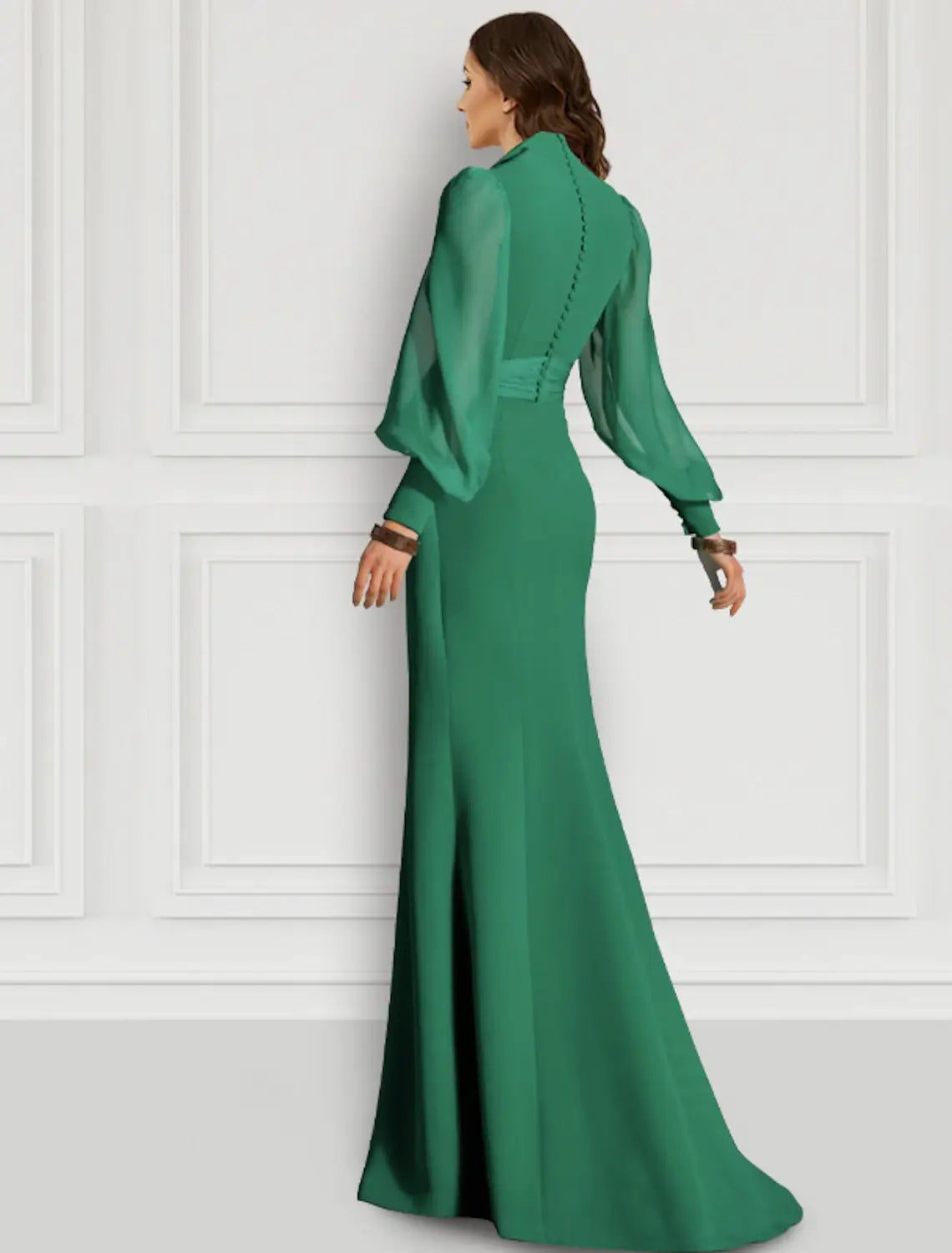 Mermaid / Trumpet Evening Gown Elegant Dress Formal Wedding Guest Sweep / Brush Train Long Sleeve V Neck Fall Wedding Guest Chiffon with Slit Strappy Christmas Dress