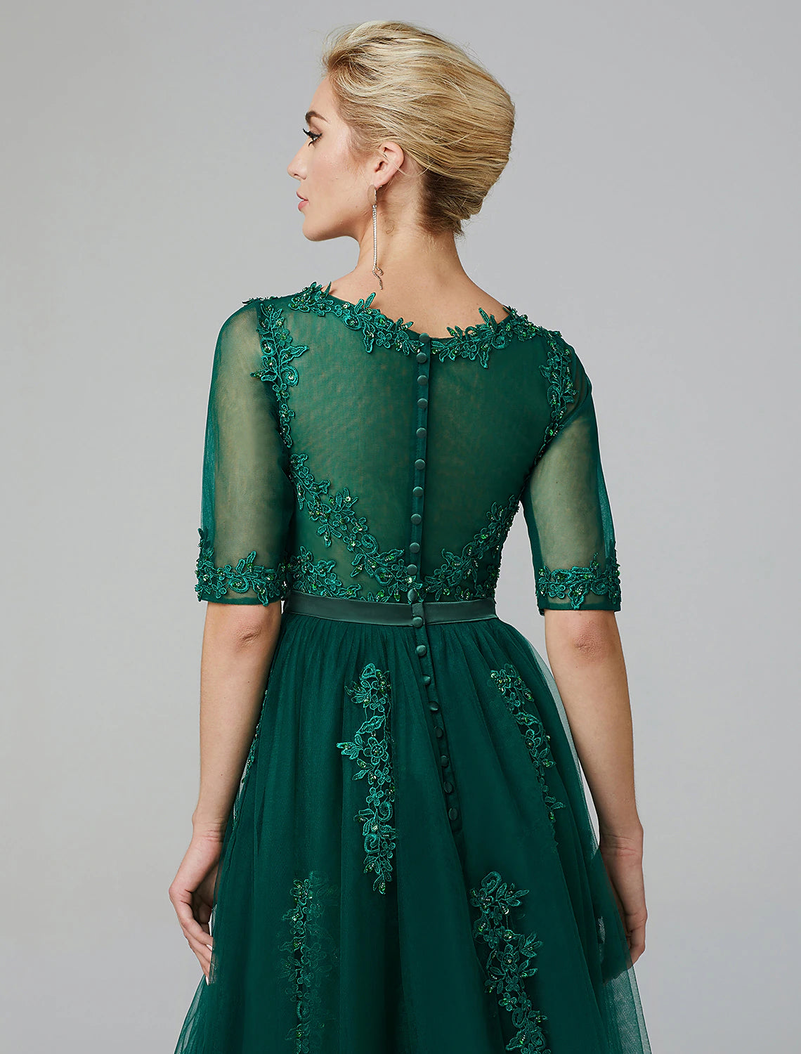 A-Line Chrismas Dress Cocktail Dress Red Green Dress Formal Evening Kentucky Derby Tea Length Sleeveless Illusion Neck Fall Wedding Guest Lace Over Tulle with Sequin Appliques dress