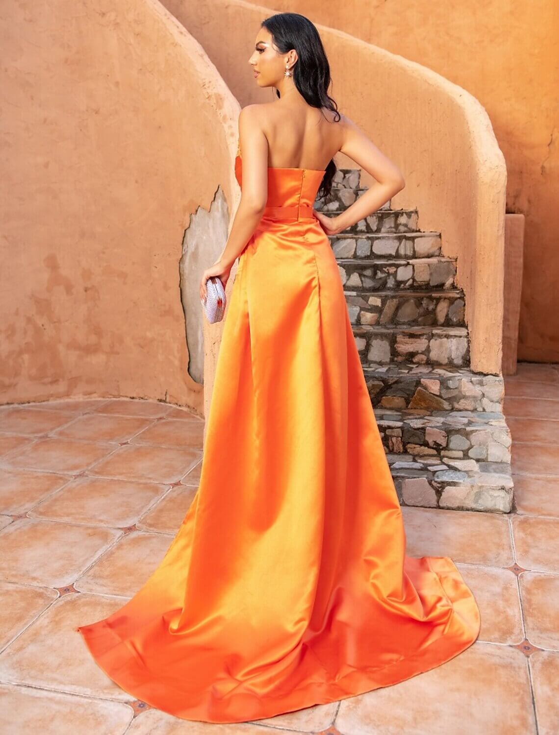 Mermaid Sequin Evening Gown Sexy Dress Wedding Guest Cocktail Party Court Train Sleeveless Strapless Bridesmaid Dress Satin with Beading Pure Color Masquerade Dress