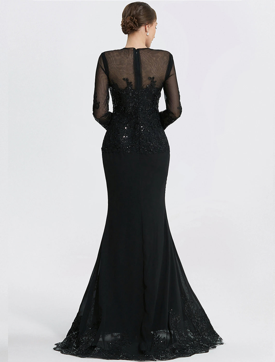 Mermaid / Trumpet Sheath / Column Evening Gown Elegant Dress Formal Floor Length Long Sleeve Jewel Neck Lace with Appliques dress to impress