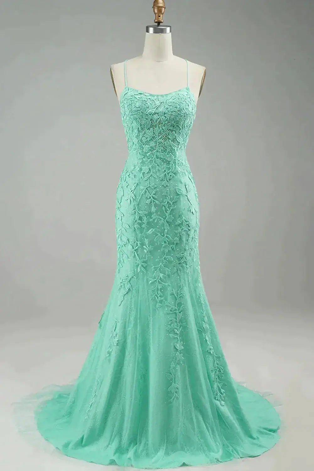 Mermaid Blue Long Prom Dress Backless Evening Dress