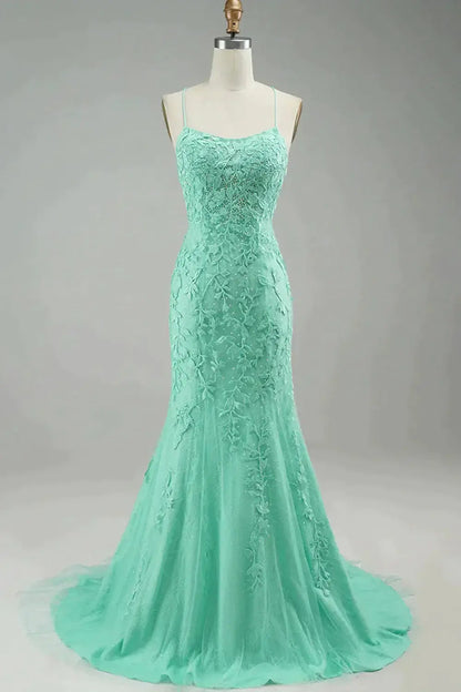 Mermaid Blue Long Prom Dress Backless Evening Dress