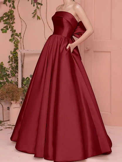 Beach Wedding A-Line Prom Dresses Elegant Dress Wedding Guest Engagement Floor Length Sleeveless Strapless Satin with Pleats