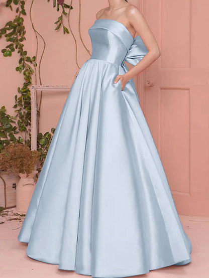 Beach Wedding A-Line Prom Dresses Elegant Dress Wedding Guest Engagement Floor Length Sleeveless Strapless Satin with Pleats