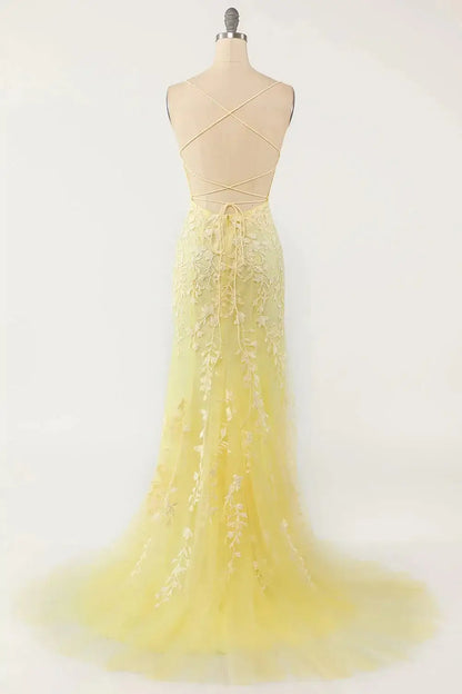Mermaid Blue Long Prom Dress Backless Evening Dress