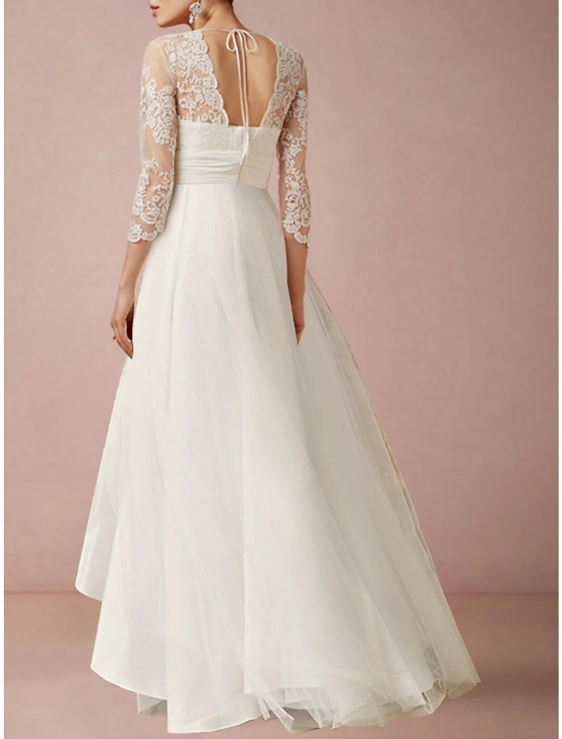 Beach Wedding Reception Little White Dress Bridal Shower Dresses Sheath Square Neck Off Shoulder Long Sleeve Tea Length Tulle Bridal Suits Bridal Gowns With Solid Color dress