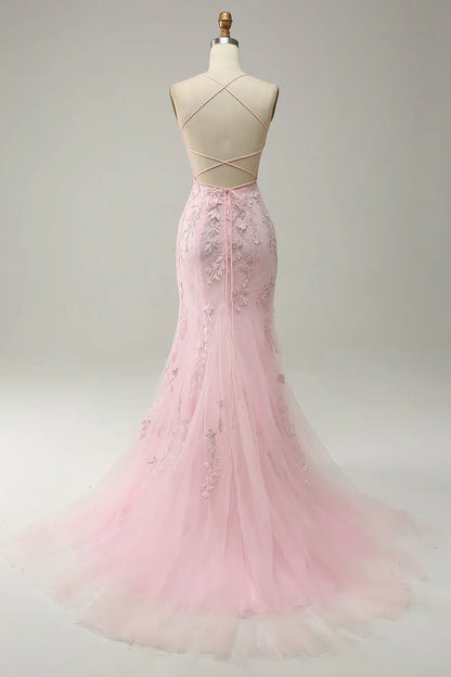 Mermaid Blue Long Prom Dress Backless Evening Dress