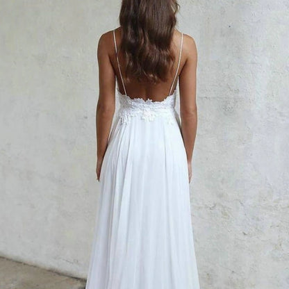 Beach Sexy Boho Simple Wedding Dress Beach Wedding A-Line Sweetheart Camisole Spaghetti Strap Sweep / Brush Train Chiffon Bridal Gowns With Pleats Appliques dress to impress Fall Wedding