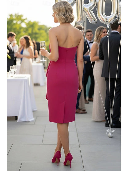 Sheath Column Knee Length Prom Dress Party Dress Cocktail Dress Prom Dresses Elegant Party Sleeveless Strapless Homecoming Cocktail Party Stretch Crepe with Bow(s) Ruched