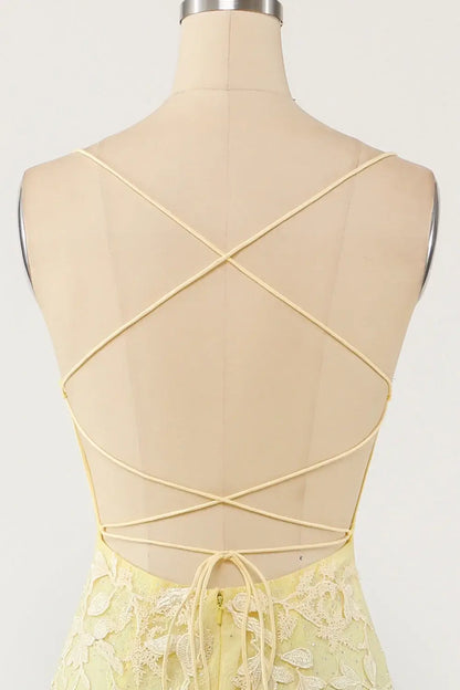 Yellow Mermaid Long Prom Dress with Appliques