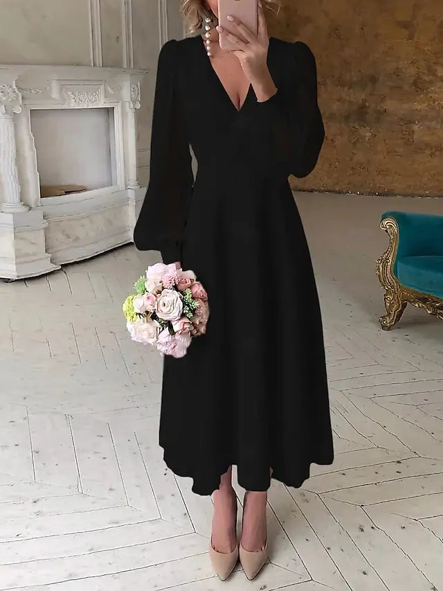 Beach Wedding Reception Little White Dress Bridal Shower Dresses Wedding Dresses A-Line V Neck Long Sleeve Ankle Length Chiffon Bridal Gowns With Solid Color