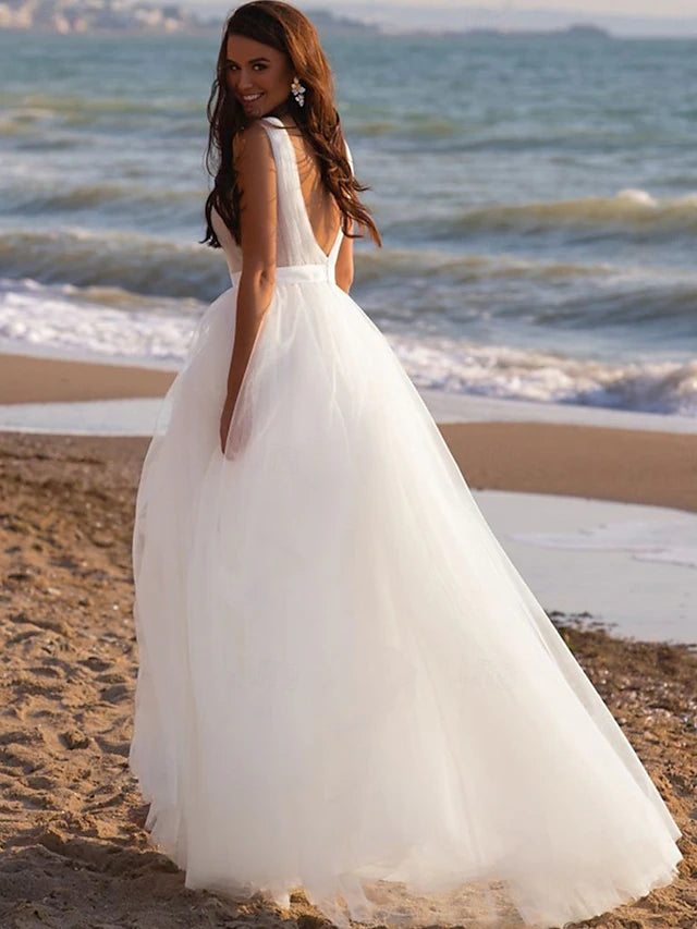 Wedding Dresses Ball Gown V Neck Off Shoulder Regular Straps Chapel Train Tulle Bridal Gowns With Pleats Ruched
