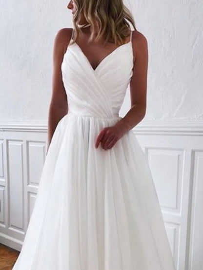 Beach Wedding Casual Simple Wedding Dresses Wedding Dresses Sheath Camisole Sleeveless Court Train Chiffon Bridal Gowns With Pleats