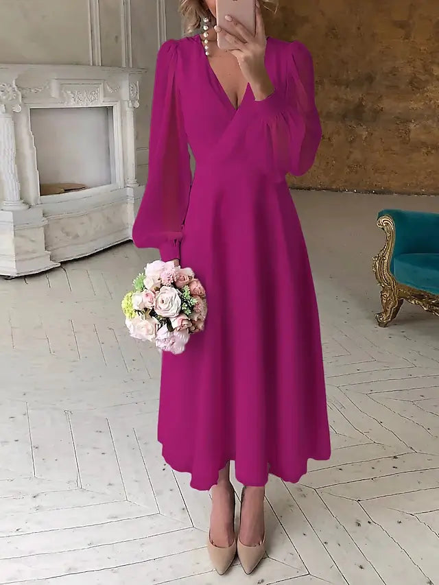 Beach Wedding Reception Little White Dress Bridal Shower Dresses Wedding Dresses A-Line V Neck Long Sleeve Ankle Length Chiffon Bridal Gowns With Solid Color