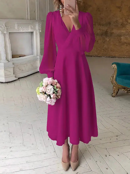 Beach Wedding Reception Little White Dress Bridal Shower Dresses Wedding Dresses A-Line V Neck Long Sleeve Ankle Length Chiffon Bridal Gowns With Solid Color
