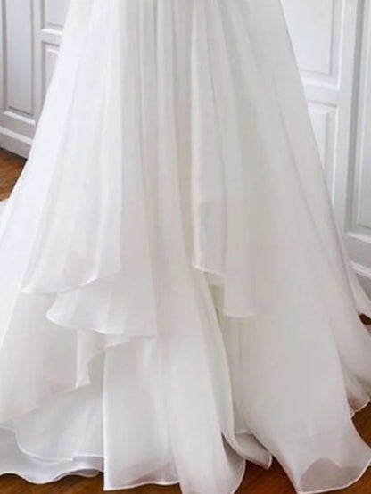 Beach Wedding Casual Simple Wedding Dresses Wedding Dresses Sheath Camisole Sleeveless Court Train Chiffon Bridal Gowns With Pleats