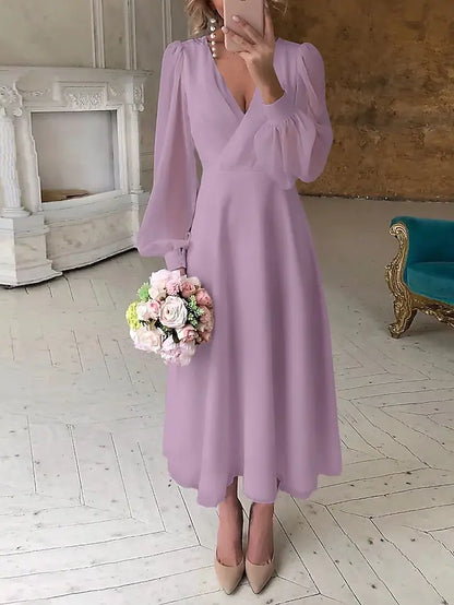 Beach Wedding Reception Little White Dress Bridal Shower Dresses Wedding Dresses A-Line V Neck Long Sleeve Ankle Length Chiffon Bridal Gowns With Solid Color