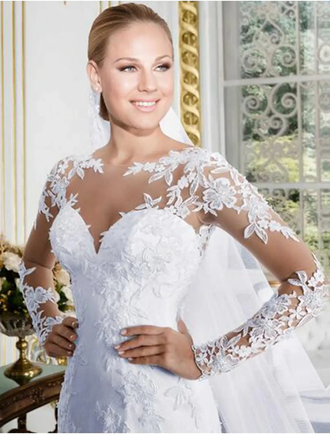 Open Back Sexy Formal Wedding Dresses Mermaid Illusion Neck Long Sleeve Chapel Train Lace Bridal Gowns With Lace Appliques